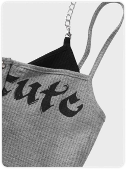 Kollyy Y2K Gray Metal Chain Letter Tiered Design Party Top Tank Top & Cami -Tops Sales 1ac4522dcab34289369aae4c42b1dd15
