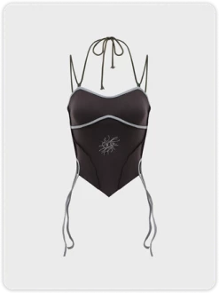 Kollyy Edgy Deep Gray Lace-Up Design Halloween Top Tank Top & Cami