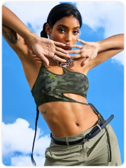 Kollyy Y2K Army Green Asymmetrical Design Camo Cyberpunk Top Tank Top & Cami -Tops Sales 1c65fd5220a2256ee9c0e0932ea2aaa5