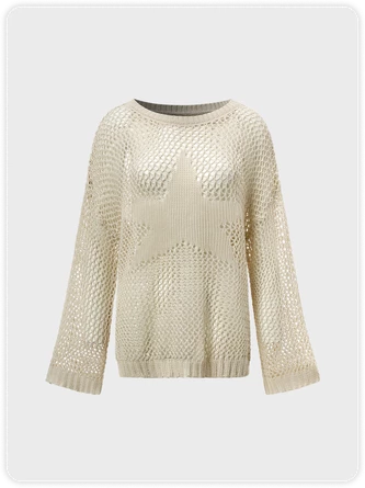 Kollyy Street Khaki Ripped Star Knit Top Sweater 2 Kollyy Street Khaki Ripped Star Knit Top Sweater - Image 2