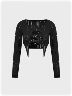 Kollyy Street Black Ripped Irregular Hem Party Top Women Top -Tops Sales 21249e1895ee3e929e2f38a01e720c98