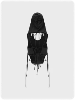 Kollyy Y2K Black Hooded Double Layer Backless Top Tank Top & Cami -Tops Sales 22ddea0cd55b17eb3341a5317ab2daf0