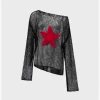 Kollyy Punk Black Cut Out Star Halloween Top Sweater