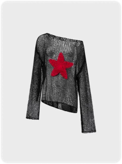 Kollyy Punk Black Cut Out Star Halloween Top Sweater