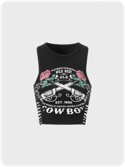 Kollyy Black Graphic Top Tank Top & Cami