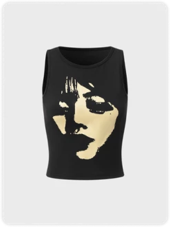Kollyy Y2K Black Graphic Figure Top Tank Top & Cami