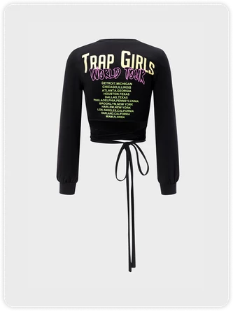 Kollyy Street Black Graphic Lace Up Top T-Shirt 4 Kollyy Street Black Graphic Lace Up Top T-Shirt - Image 4