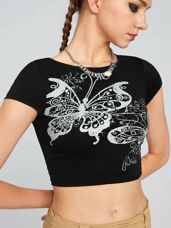 Kollyy Y2K Black Butterfly Short Sleeves Top T-Shirt 8 Kollyy Y2K Black Butterfly Short Sleeves Top T-Shirt - Image 8