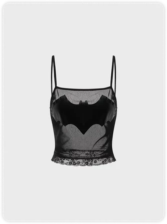 Kollyy Punk Black Mesh Pu Patchwork Halloween Top Tank Top & Cami 2 Kollyy Punk Black Mesh Pu Patchwork Halloween Top Tank Top & Cami - Image 2