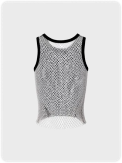 Kollyy Street Black-White Patchwork Mesh Top Tank Top & Cami -Tops Sales 27a75a6311695e343d54351130134e71