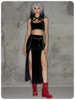 Kollyy Punk Black Tie Up Halloween Top Tank Top & Cami -Tops Sales 27bb19bed9df9856fbf3b738f8afc147