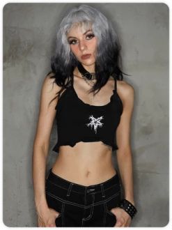 Kollyy Punk Black Ruffles Star Halloween Top Tank Top & Cami -Tops Sales 290921235c50b1991136e002e5dbf008