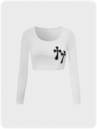 Kollyy Y2k White Cross Top T-Shirt 1 Kollyy Y2k White Cross Top T-Shirt