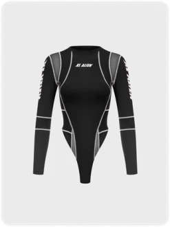 Kollyy Edgy Black Patchwork Top Bodysuit