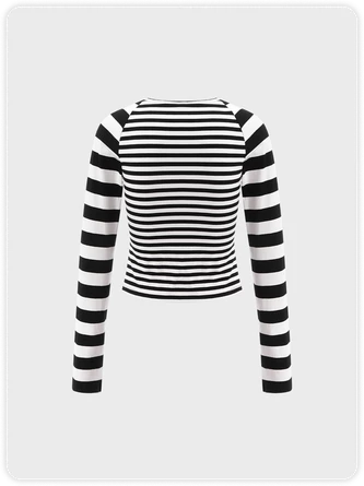 Kollyy Y2K Black-White Striped Star Top T-Shirt 4 Kollyy Y2K Black-White Striped Star Top T-Shirt - Image 4