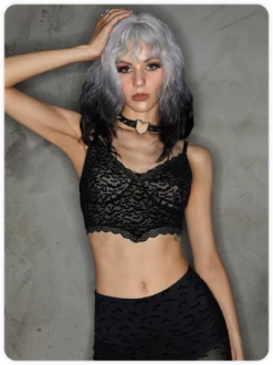 Kollyy Punk Black Mesh Double Layer Halloween Top Tank Top & Cami