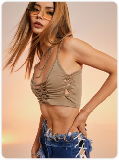 Kollyy Street Coffee Cut Out Tie Up Top Tank Top & Cami -Tops Sales 29c36ede6cfb326bfc00a5720495bee1