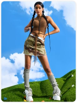 Kollyy Edgy Brown Mesh Tie Up Double Layer Top Tank Top & Cami -Tops Sales 29d0e955927092ebe994e4ad71308fa8