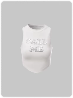 Kollyy Street White Slim Letter Top Tank Top & Cami