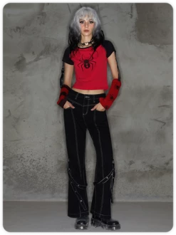 Kollyy Y2K Red Arm Slevees Asymmetrical Design Halloween Top T-Shirt -Tops Sales 2a5108d47f4a81f7fd5d8818432edafe