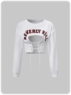 Kollyy Sweet White Cut Out Tiered Design Top Hoodie & Sweatshirt