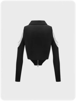 Kollyy Street Black Metal Chain Cold Shoulder Irregular Hem Top T-Shirt -Tops Sales 2d5e06b5655045340cd8dde2d86cc8c3