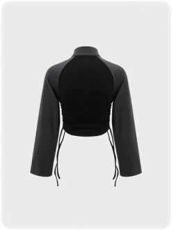 Kollyy Street Black Color Block Drawstring Zip Up Top Hoodie & Sweatshirt -Tops Sales 2de9d373b0d8bcd9c3b7d75a3689f6f9