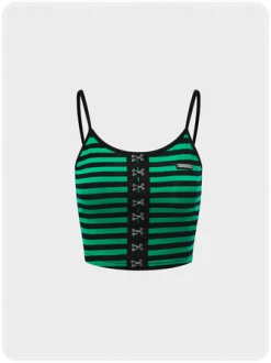 Kollyy Street Green Striped Metal Top Tank Top & Cami