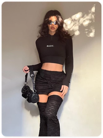 Kollyy Street Black Basic Zip Cyberpunk Top T-Shirt 4 Kollyy Street Black Basic Zip Cyberpunk Top T-Shirt - Image 4