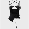 Kollyy Edgy Black Lace Up Asymmetrical Design Top Tank Top & Cami