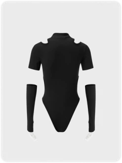 Kollyy Edgy Black Cut Out Asymmetrical Design Cyberpunk Top Bodysuit -Tops Sales 300e585f4a625d9dcb52d0ca45d61d41