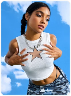 Kollyy Y2K White Star Cut Out Top Tank Top & Cami