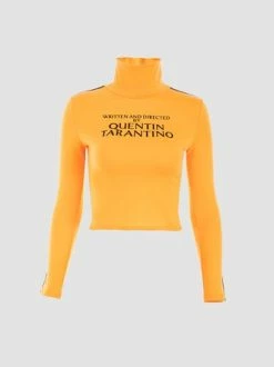 Kollyy Y2K Yellow Perkins Collar Letter Top T-Shirt