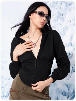 Kollyy Street Black Hoodie Corset Top Hoodie & Sweatshirt -Tops Sales 30bf3d72fb20b371d1b2380b08b04f5b