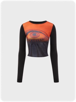 Kollyy Y2K Red Eyes Patchwo Top T-Shirt