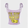 Kollyy Y2k Purple Tie Up Letter Colorblock Top Tank Top & Cami