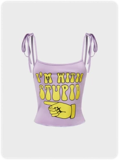 Kollyy Y2k Purple Tie Up Letter Colorblock Top Tank Top & Cami