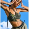 Kollyy Y2K Army Green Asymmetrical Design Camo Cyberpunk Top Tank Top & Cami