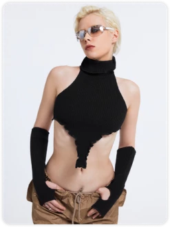 Kollyy Street Black High Neck Irregular Hem Arm Sleeves Top Sweater 12 Kollyy Street Black High Neck Irregular Hem Arm Sleeves Top Sweater -Tops Sales 32c5f4ad30651e1ac33056bf4c371128