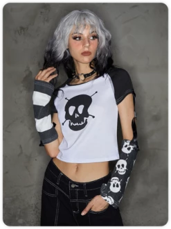 Kollyy Y2K Red Arm Slevees Asymmetrical Design Halloween Top T-Shirt -Tops Sales 34a9536d7fba7ade4a8f2b9753b75881