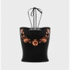 Kollyy Punk Black Graphic Halter Cut Out Halloween Top Tank Top & Cami