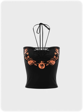 Kollyy Punk Black Graphic Halter Cut Out Halloween Top Tank Top & Cami 1 Kollyy Punk Black Graphic Halter Cut Out Halloween Top Tank Top & Cami