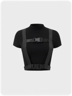 Kollyy Street Black Slim Buckle Top T-Shirt