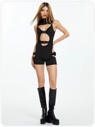 Kollyy Edgy Black Buckle Cut Out Cyberpunk Top Jumpsuit 4 Kollyy Edgy Black Buckle Cut Out Cyberpunk Top Jumpsuit - Image 4