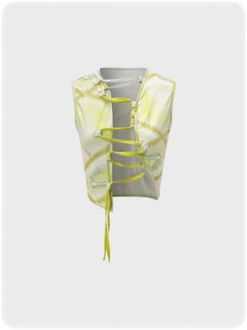 Kollyy Edgy Yellow Tie Dye Lace Up Asymmetrical Design Top Tank Top & Cami