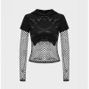 Kollyy Black Mesh Patchwork Halloween Top T-Shirt