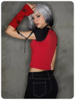 Kollyy Y2K Red Arm Slevees Asymmetrical Design Halloween Top T-Shirt -Tops Sales 36da3052359f6b0e76f1b4f892895027