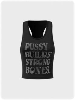 Kollyy Y2k Black Letter Hotfix Rhinestone Party Top Tank Top & Cami