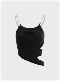 Kollyy Black Asymmetrical Design Cut Out Top Tank Top & Cami -Tops Sales 377496fe23ffce6710351edb39c57a2a