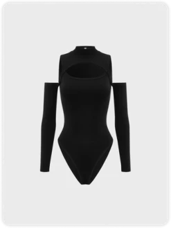 Kollyy Edgy Black Cut Out Top Bodysuit